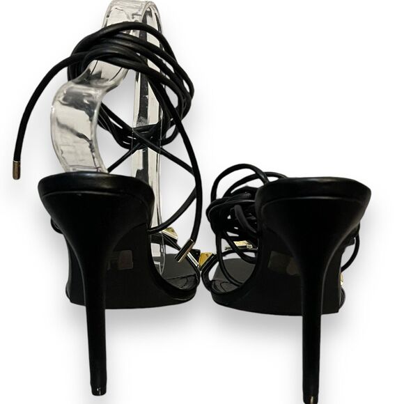 Cape Robbin Strappy Heel Sandals Womens 9 Black Studded Gold Sexy Open Toe Party - Picture 5 of 14